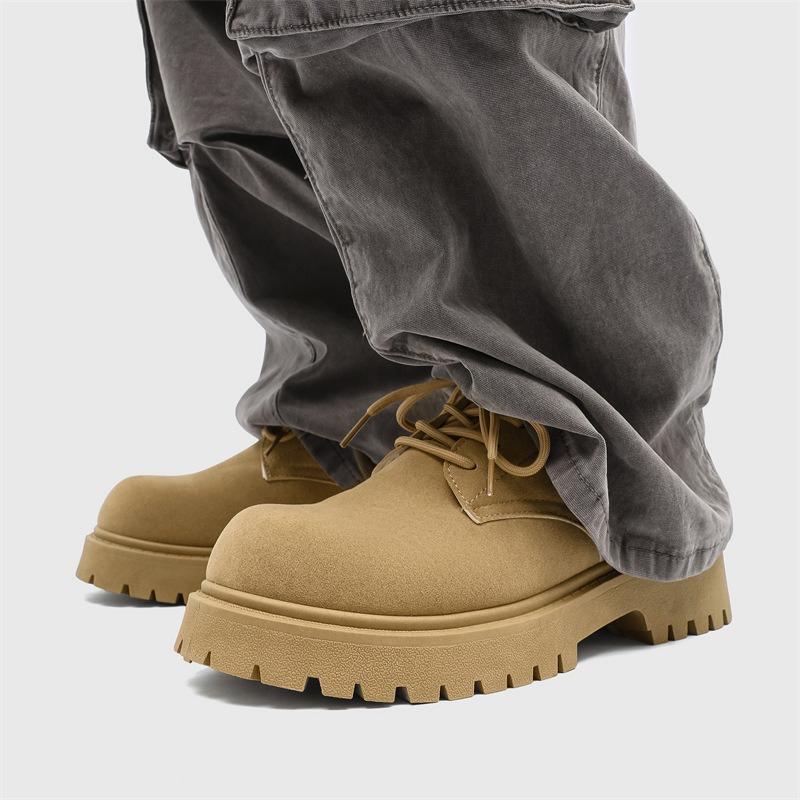 Новые весенние ботинки с низким верхом для мужчин, модная ретро рабочая обувь, дышащая кожаная обувь на толстой подошве, увеличивающая рост