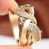 Stylish Gold Color Intertwined Zircon Band Ring for Women Wedding Banquet Daily and Party