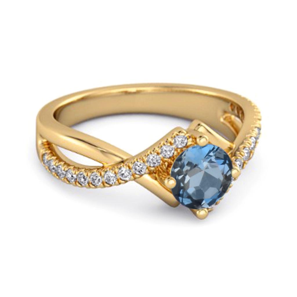 London Blue Topaz Split Band Crossover Pave Ring - 925 Sterling Silver Gold Vermeil