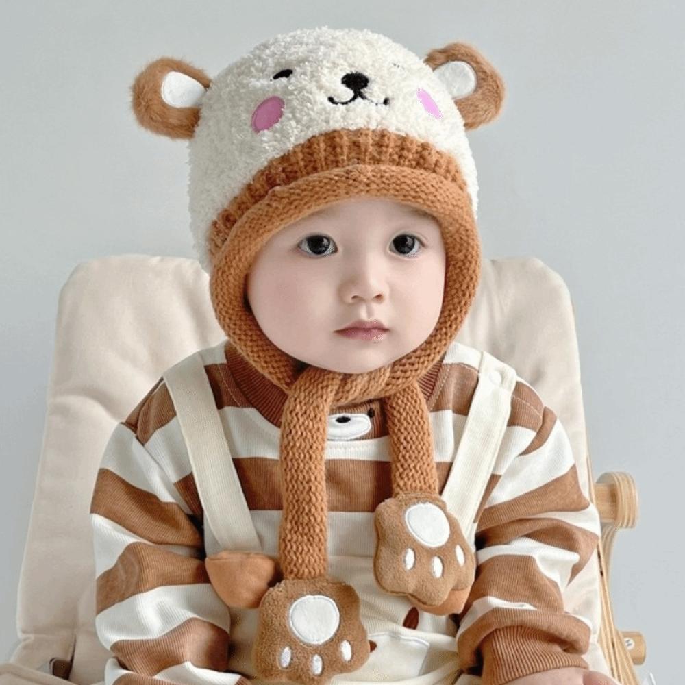Soft Cartoon Baby Hat Bear Keep Warm Knitted Hat Windproof Korean Style Ear Protection Hat Girls