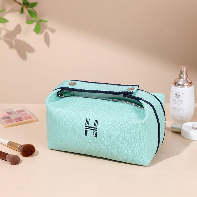 High-Capacity Waterproof Canvas Cosmetic Bag - Portable, Solid Color Travel Pouch