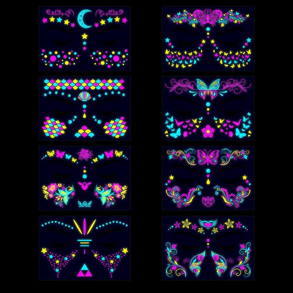 Флуоресцентные наклейки для лица Новые светящиеся татуировки Украшения Наклейки Маскарад