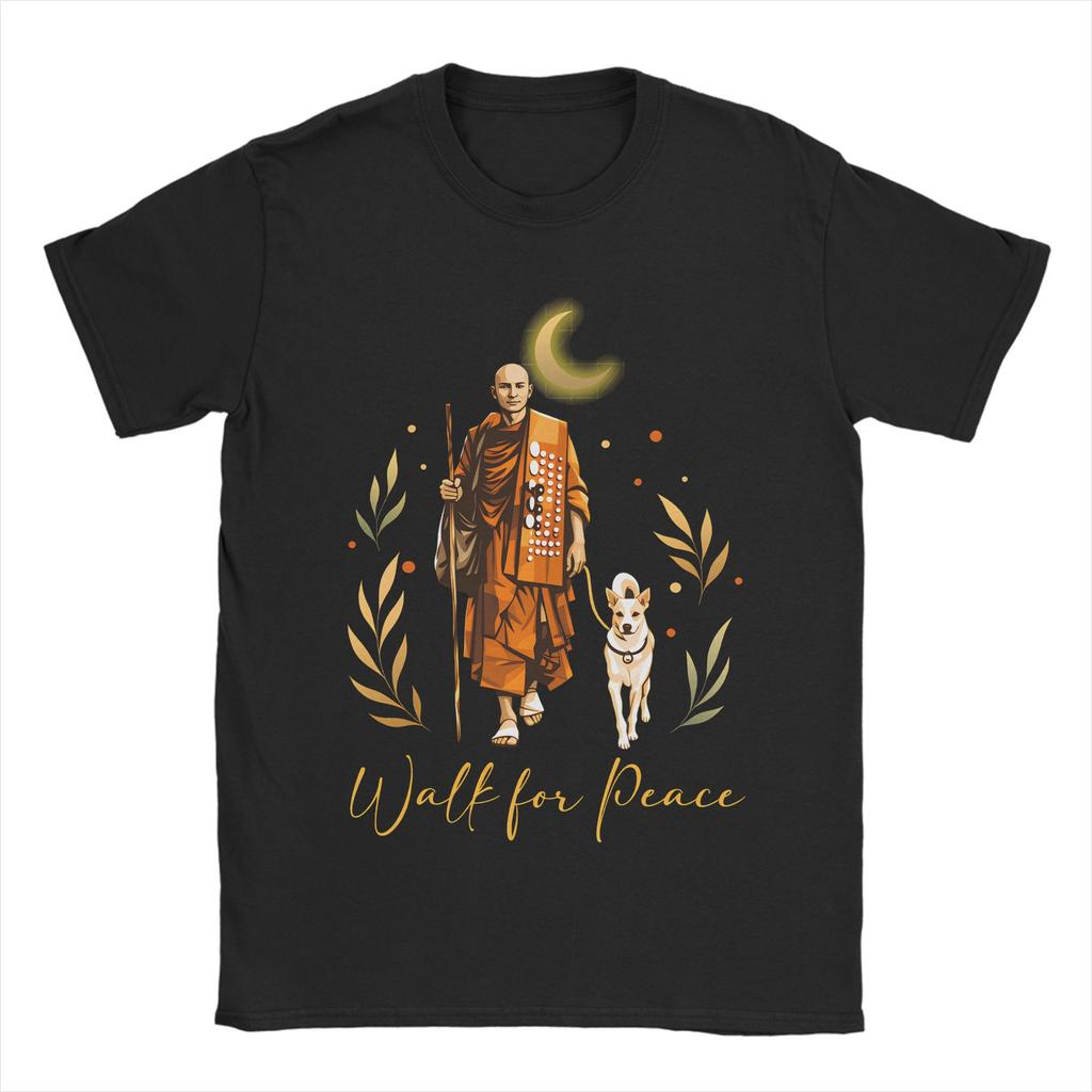 Buddhist Monks Walk For Peace Aloka Dog Cotton T Shirt For Unisex Summer ONeck Leisure Tee Shirt Oversized Dropshipping Tops