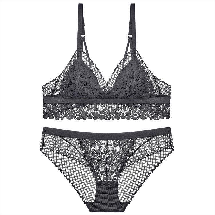Комплект ультратонкого бесшовного треугольного бюстгальтера из французского кружева - Удобный, Дышащий, Сексуальный пуш-ап дизайн