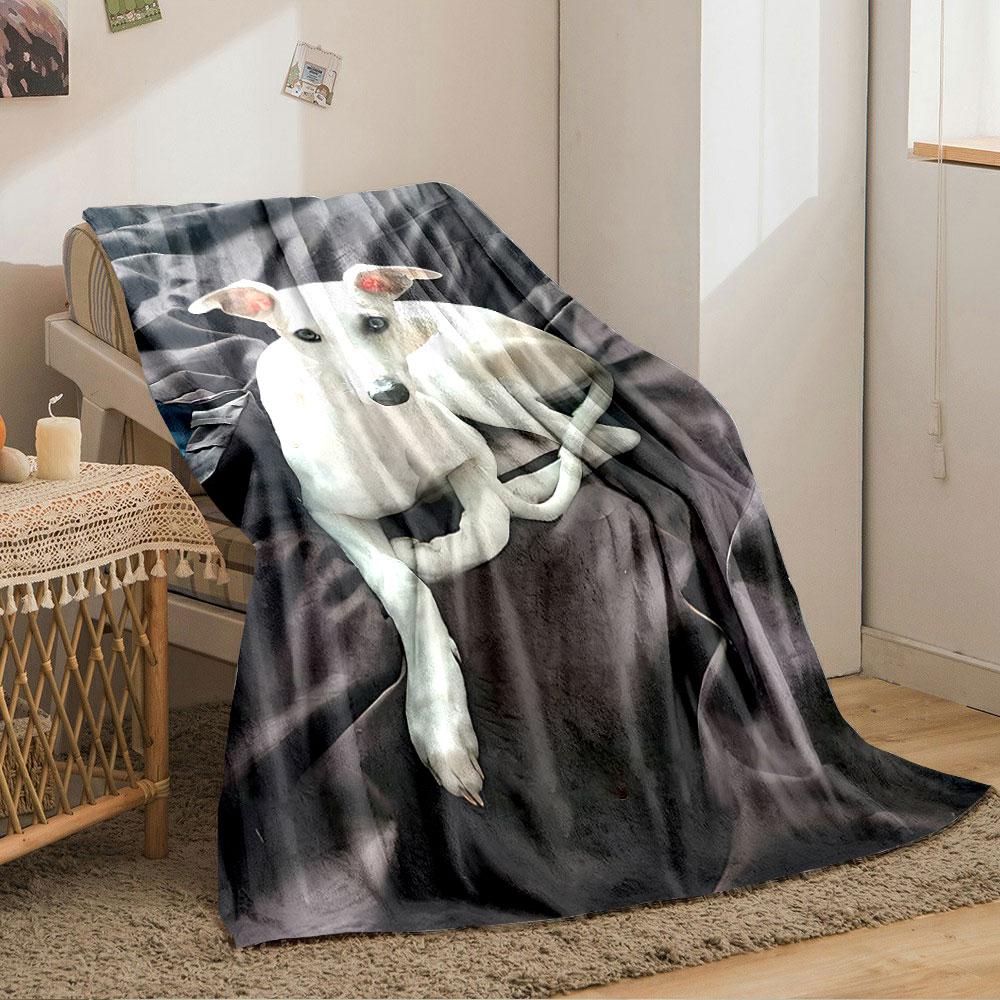 White Dog on Black Blanket for all seasons blanket lunch break throw gift