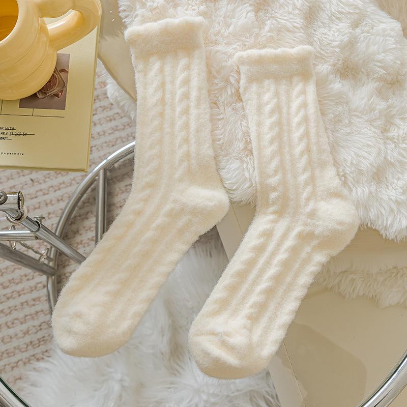 Female Autumn and Winter Thickened Warm Solid Color Moon Home Sleep Tube Socks