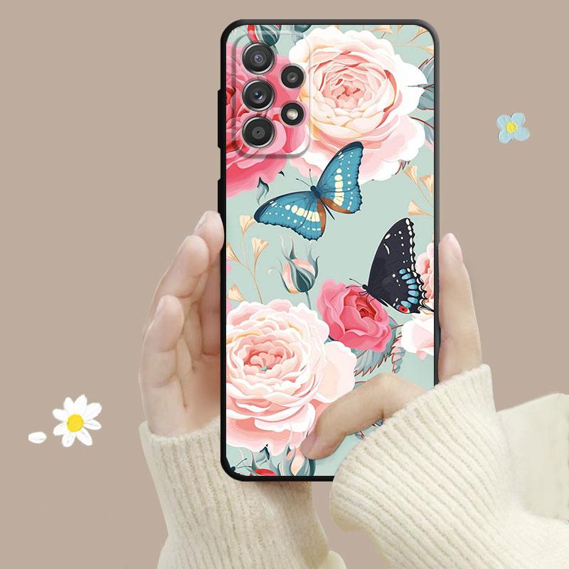 Роскошный эстетический чехол с бабочкой и розой для Samsung Galaxy A14 A73 A53 A71 A51 A31 A33 A22 A12 A21s A13 A32 A52s A72 A52 A23
