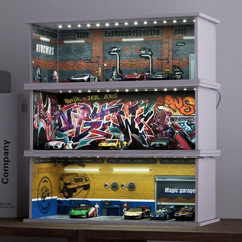 Simulation Parking Lot Model With Lights Car Model Display Box Garage Scene Model Boys Gift