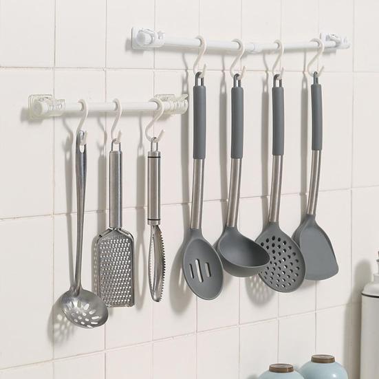 Curtain Rod No Drilling Self Adhesive Telescopic Drapery Rod Anti-slip Anti-rust Bedroom Kitchen Curtain Rod Holders Clothes Drying Rod