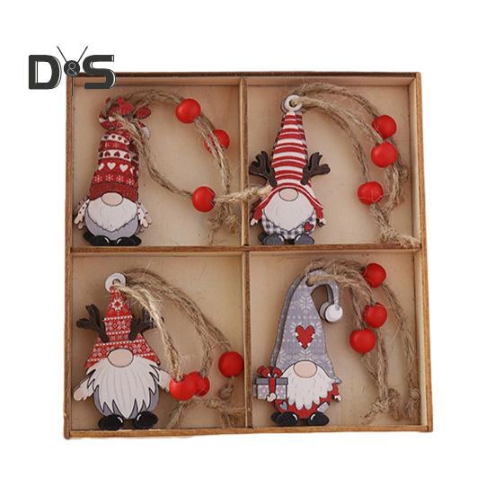 12 Pcs Christmas Wooden Ornaments Hanging Gnome Gingerbread Man Decorations Xmas Tree Pendant for Holiday Home Decor
