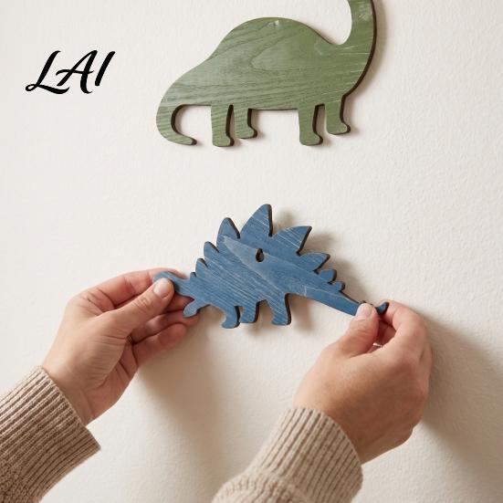 Kids Room Background Wall Art 4Pcs/Set for Room Decor Wooden Dinosaur Retro Stegosaurus Plesiosaur Hanging Boys And Pterosaur with Hooks Nursery