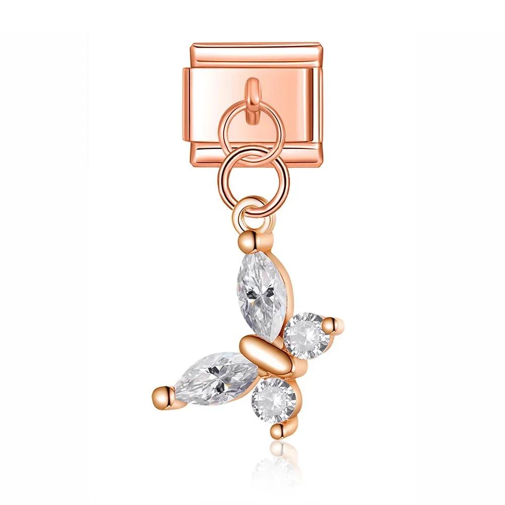 Hapiship New Fashion Colour CZ Elephant Dragonfly Charm Italian Link Fit DIY 9mm Stainless Steel Bracelet DIY Jewelry DJ600