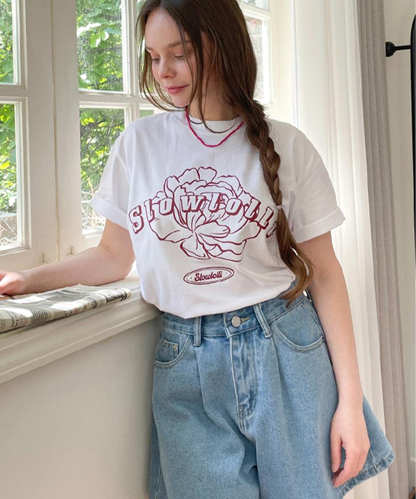 SLOWLOLLI Flower-Printed T-Shirt_2 Colors