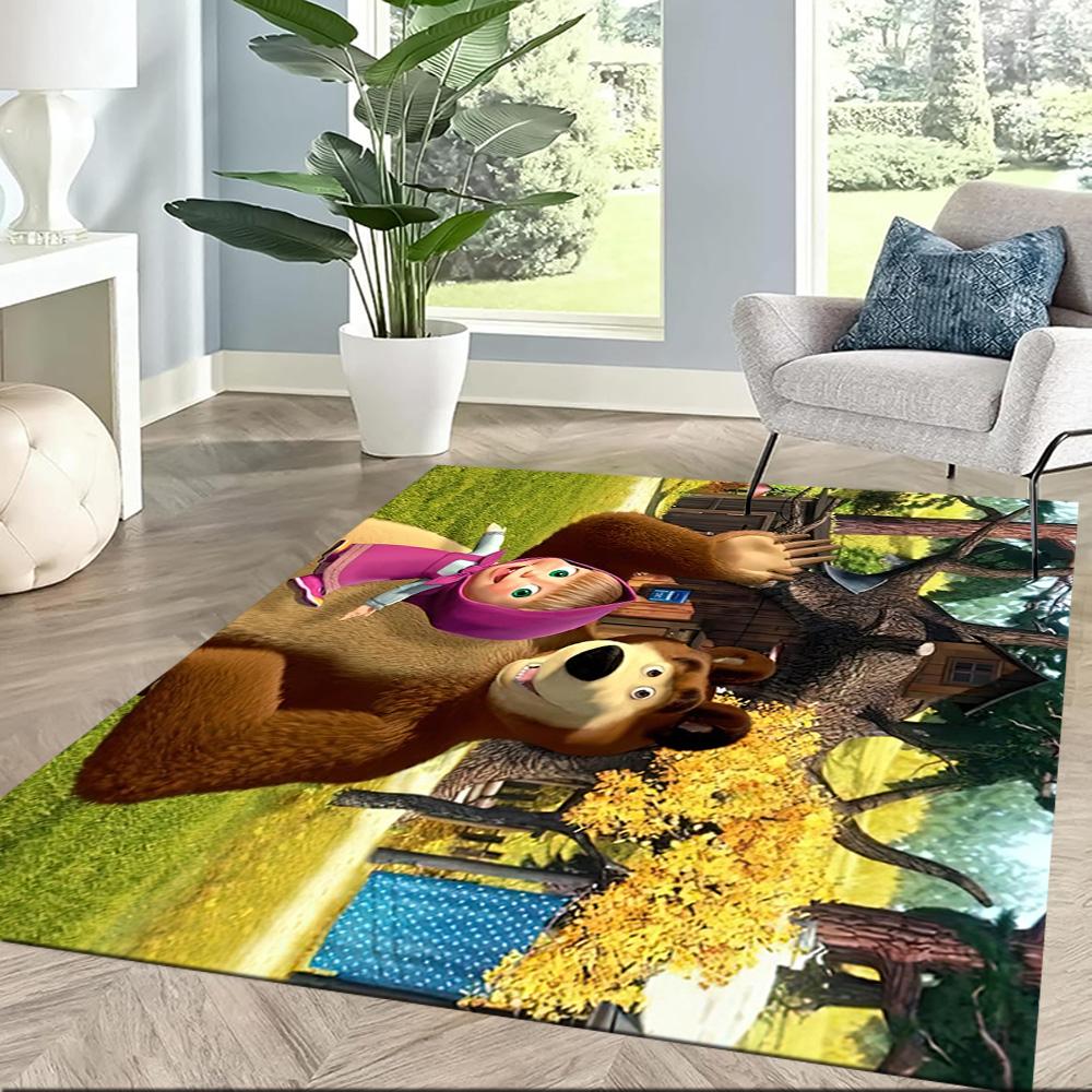 Masha Bear Floor Rug Office Rug Perfect for Dining Room Dormitory Bedrooms Playrooms Anti-slip Rug Anime Office Decor Birthday/Christmas Gift
