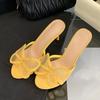 Fashion Liyke 2025 New Yellow Shoes For Women Slippers Fashion Mesh Butterfly High Heels Female Mules Slides Summer Sandal Zapatos Mujer