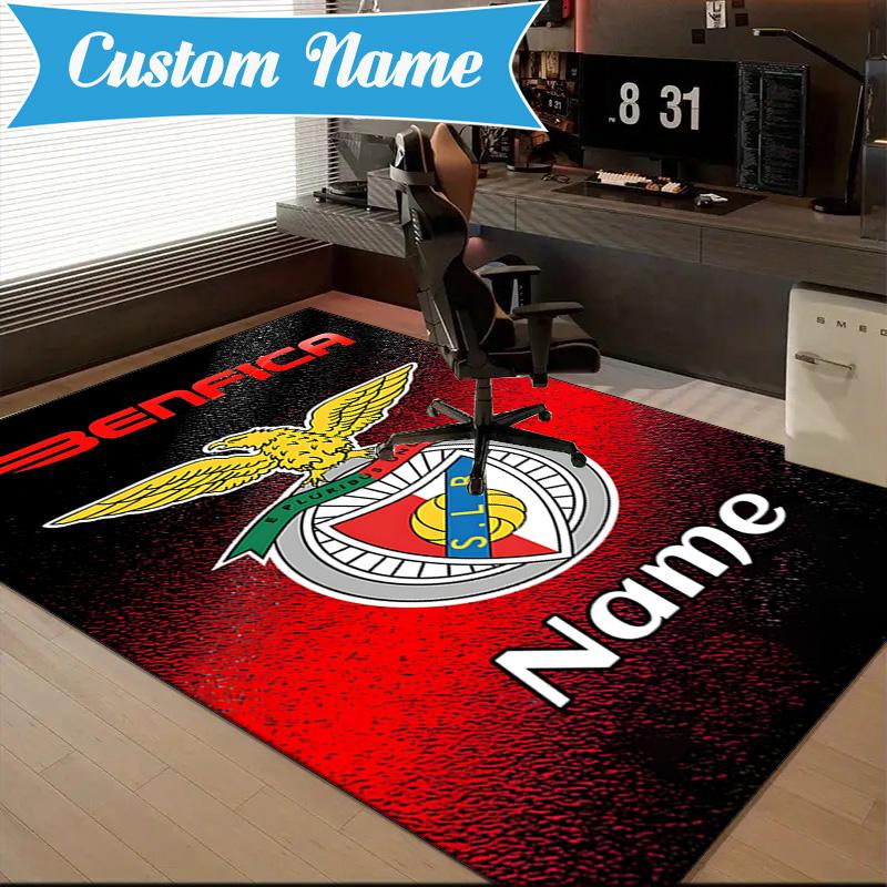 Custom Name Benfica Football Crest Rug Game Carpet, Floor Mat for Bedroom Living Room Entryway Rug, Home Decor Idea Gift for Christmas birthday