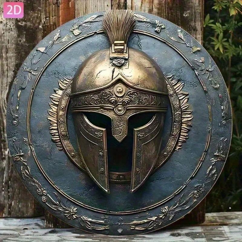 Vintage Spartan Shield Metal Plaque Bar Garden Wall Decor