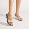 Women's Heels Sandals Two Band Shining Rhinestones Decor Denim Splicing Cone Heels Fashion Prom Party Shoes Summer