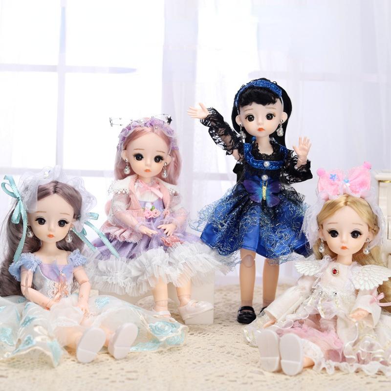 30CM Mini Movable 12Jointed Doll Girls Toy 3D Big Eyes BJD Princess Full Outfits Dresses Collection Childrens Doll Gift
