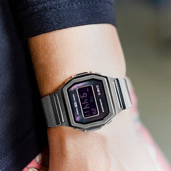 Casio Винтажные Премиальные Аналоговые Часы A1000M-1B Женские Детские Черные Серебристые Сетчатый Ремешок Международная Модель