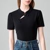 Short-sleeved T-shirt for Women's Summer New Chinese Style Women's Solid Color Stand Collar Cotton T-shirt New Chinese Style Slanted Placket Top