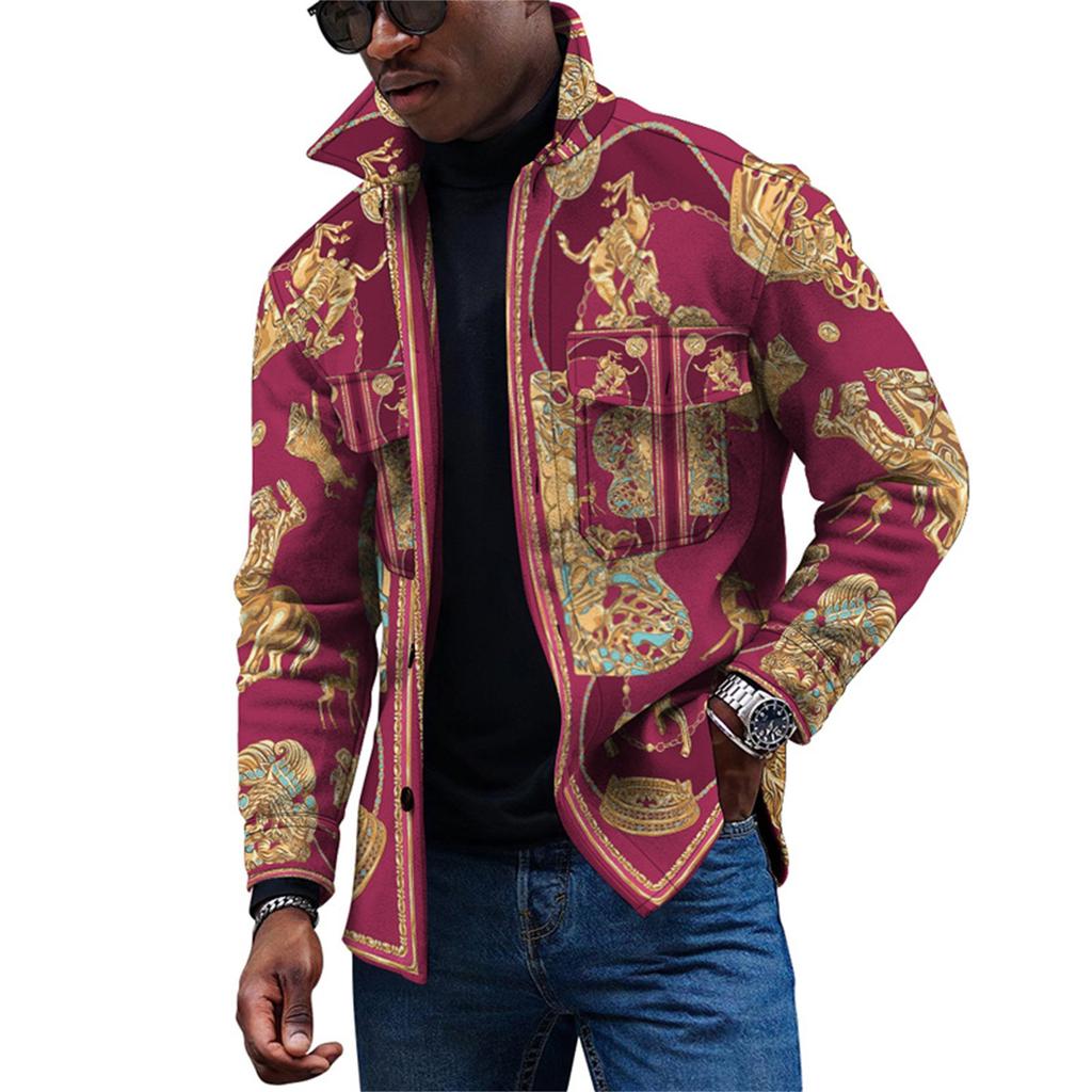 Men's Fashion Trend Daily Casual Printed Long Sleeve Button Down Jacket