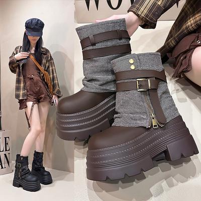 Звездный внутренний подъем ботильоны мартин женские осень и зима новые короткие ботинки на толстой подошве маленькие брюки маффин подошва сигаретные ботинки