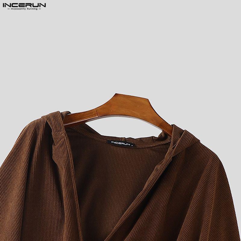 INCERUN Осень Зима Мужские Необычные Плащи с Капюшоном Топы Свободные Мешковатые Текстурные Накидки Пальто