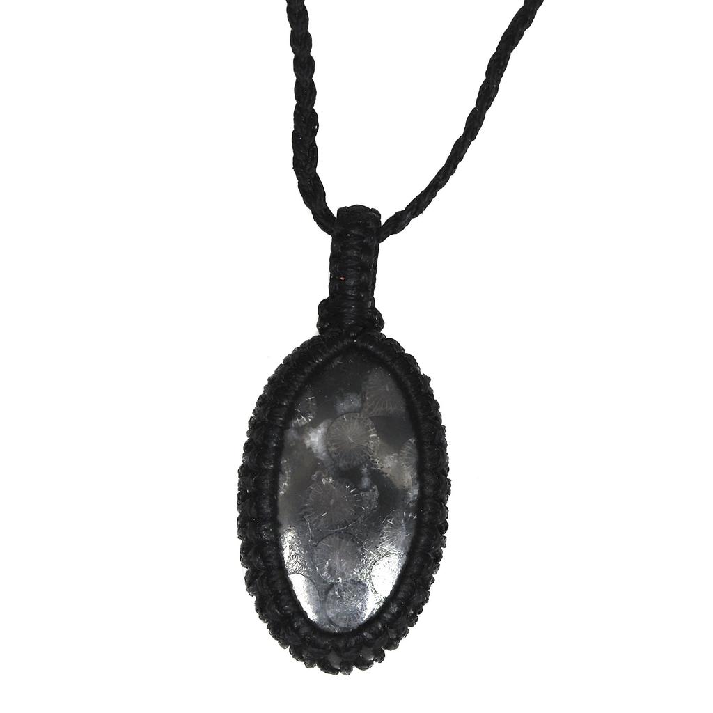 Черный ископаемый драгоценный камень, нить Holloween Gifted Jewelry Macrame Ожерелье 20-32 дюйма