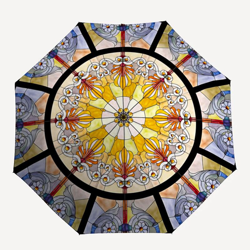 1pc Stained Glass Design Automatic Umbrella - 8-Rib Durable Frame, Portable Fashion Accessory & Holiday Gift yy251117157