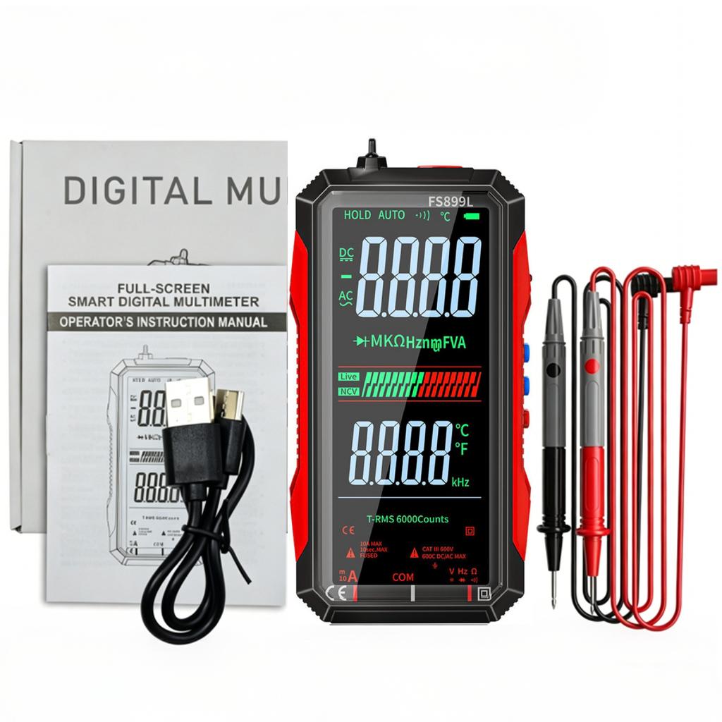 Digital Multimeter 4.8'' Full Color LCD 6000 Counts Auto-ranging Multimeter with Rechargeable Battery for Electronics Testing