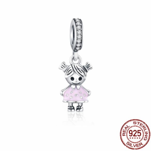925 Sterling Silver Little Girl And Little Boy Dangle Charm Beads Fit Sweet Fasion Bracelet Bangle Diy Jewelry Gift