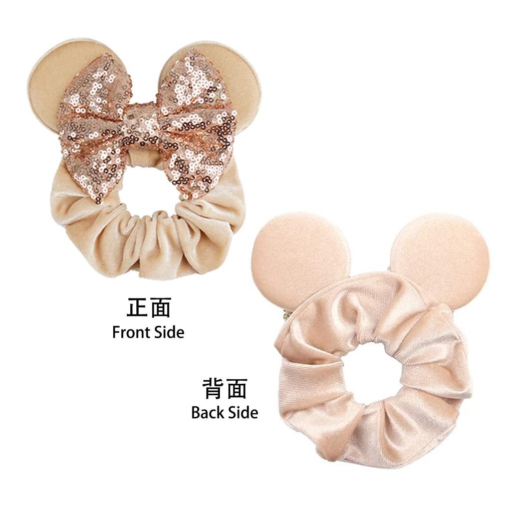 JIVELER Cute Mickey and Minnie Mouse Scrunchies, Set of 4, with Mouse Ears, Stretchy Hair Ties, Colorful and Cute, Perfect for Birthdays, Hair