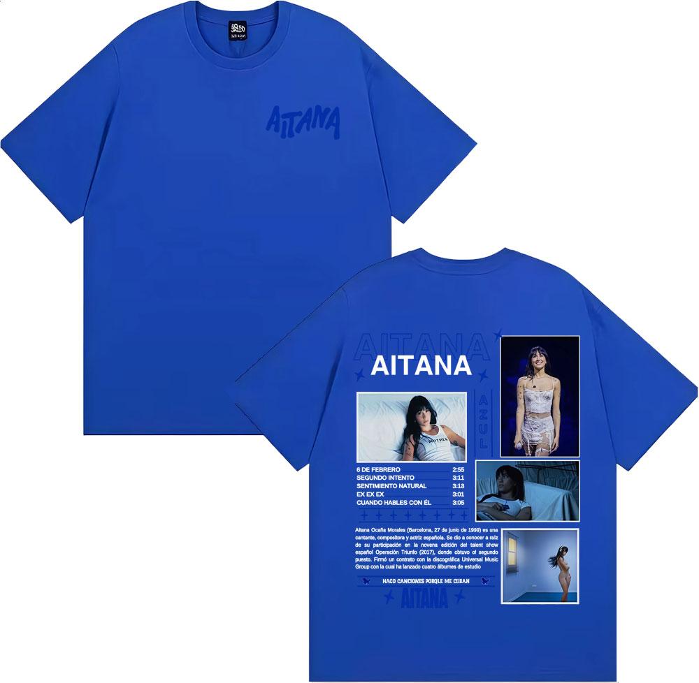 Певица Aitana Cuarto Azul Альбом Тур Обложка Футболки Унисекс Модный Тренд Уличная Мода Футболка Женская Летняя С Круглым Вырезом Хлопковые Футболки