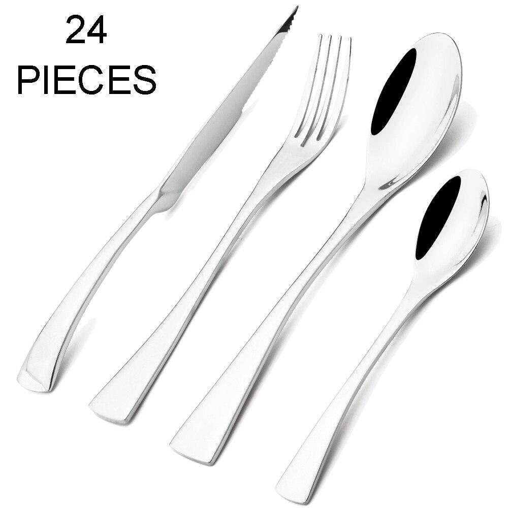 24 шт., блестящий золотой набор столовой посуды, высококлассный набор столовых приборов из нержавеющей стали 304, нож для стейка, вилка, ложка, столовые приборы, кухонная посуда для вечеринки