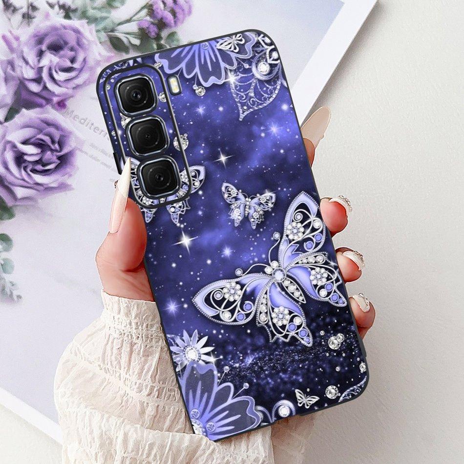 For Infinix Hot 50 4G Phone Case Hot 50 Pro+ 4G Hot50 Pro Elegant Floral Cat Pattern Black Silicone Soft TPU Cases