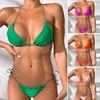 2Pcs/Set Halter Lacing Up Push-up Bikini Set Micro Triangle Bra Low