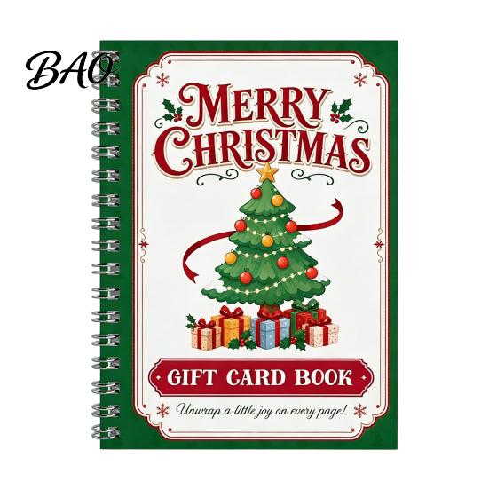 Party Favor Card Holder Merry Christmas Gift Book, DIY Spiral Bound Personalized Writing Paper for Messages Booklet, Xmas Gifts Family, Friends,
