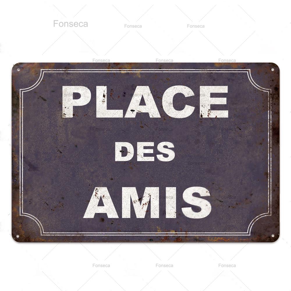 Place Des Aperos металлическая табличка, винтажная металлическая жестяная вывеска во французском стиле в стиле ретро, бар, паб, клуб, Настенный декор, железная живопись, декоративная тарелка