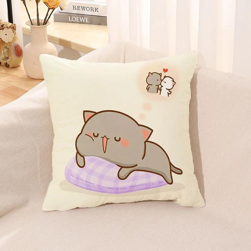 Pillow Cover Square Cushion for Bed Car Office Peach Mochi Cat Decorative Anime Room