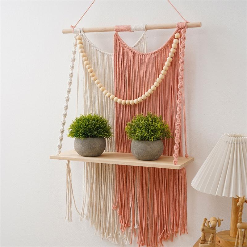 Handcrafted Macrames Wall Shelf Organizers User friendly Design Wall Hanging Shelf for Home Storage and Decoration