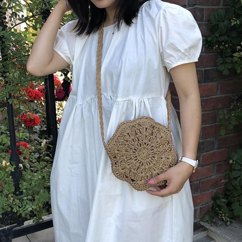 Модные круглые соломенные сумки через плечо для женщин, тканая дорожная пляжная сумка из ротанга ручной работы