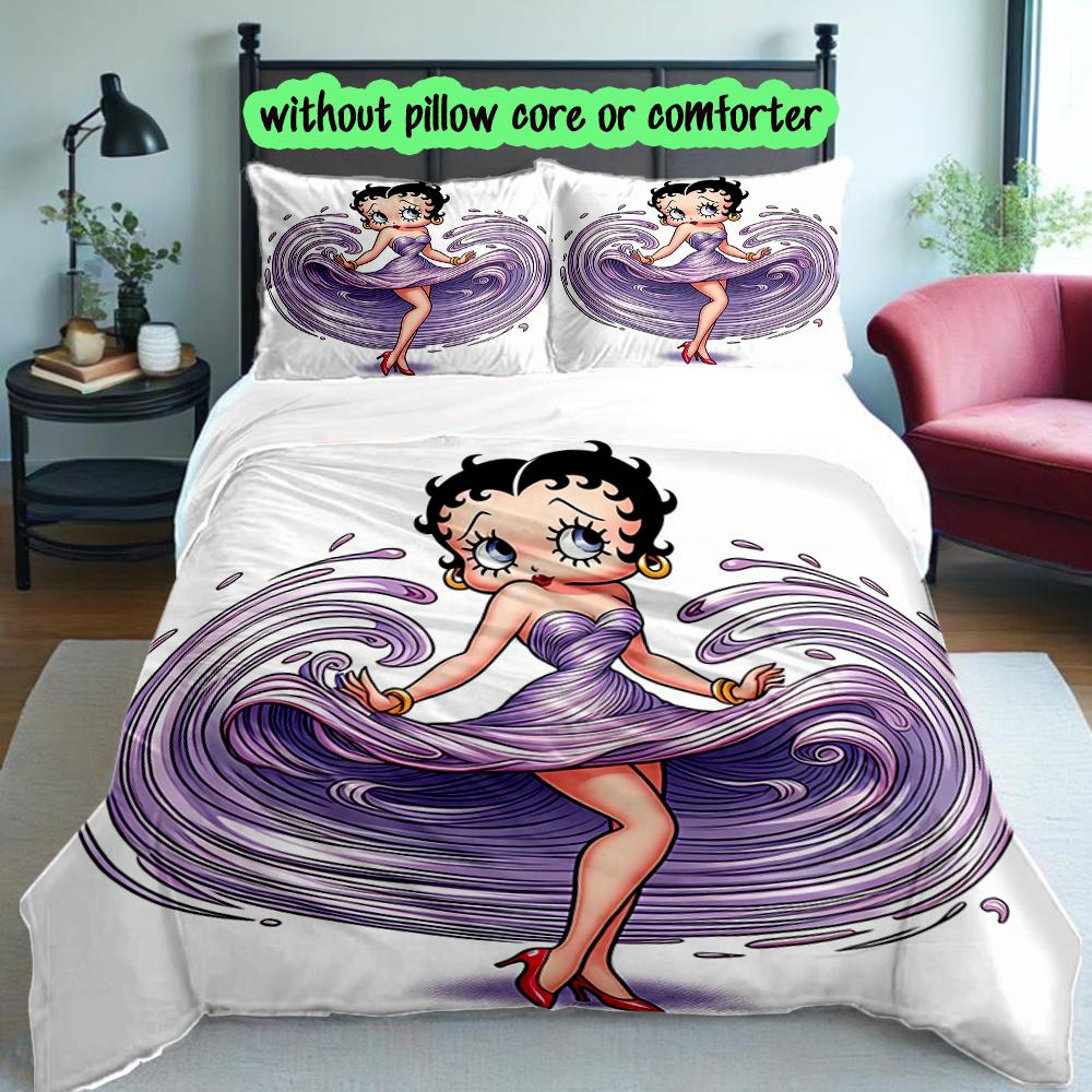 3pcs Betty Boop Bedding Set for All Season Use, Cozy Printed Bedclothes Suitable For Bedroom Ideal Birthday Gift for Family