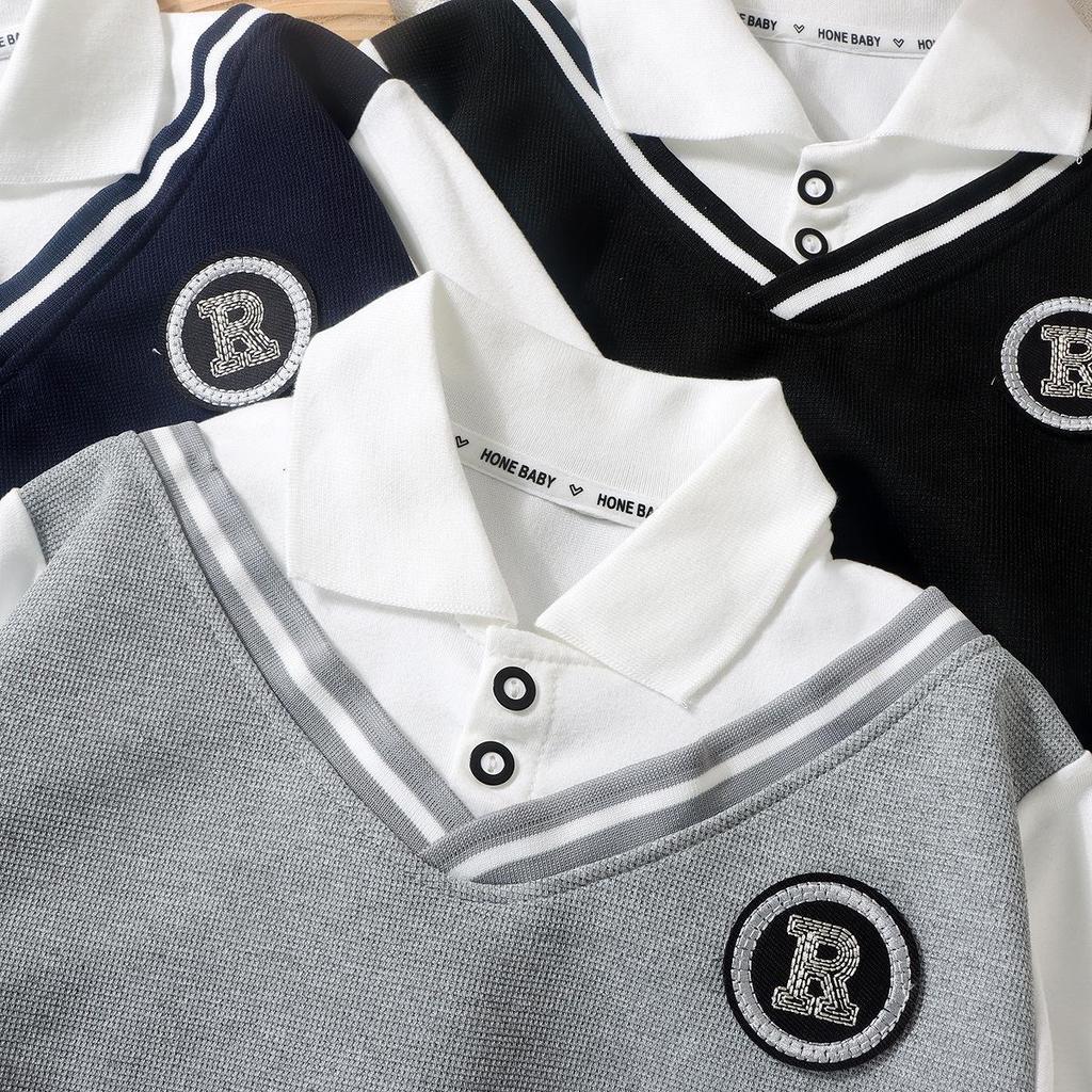 Мальчиковая весенняя толстовка с воротником в британском стиле, имитация двух предметов, универсальный модный академический стиль для детей среднего и большого возраста