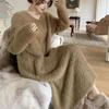 Autumn/Winter Loose Popular Pink Imitation Mink Fleece Loose Knee Length Long Fur Dress Women's Pajamas Dress Solid Color