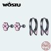 Real 925 Sterling Silver Cat Ear Hoop Earrings For Women Lovely Pink Cute Pet Paw Studs Clips Girl Unique Jewelry Gift