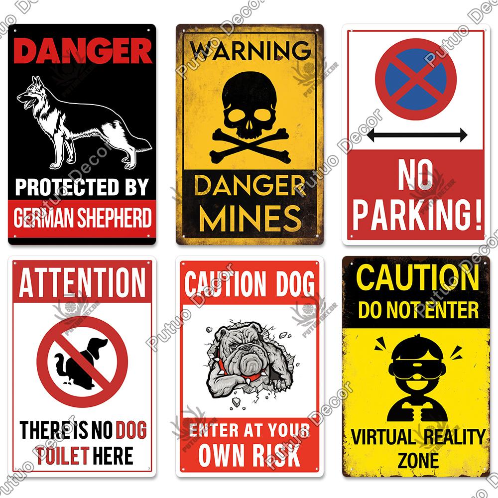 Putuo Decor Warning Vintage Metal Sign Plaque Metal Retro Tin Sign for Bar Club Park Backyard Home Man Cave Wall Decor