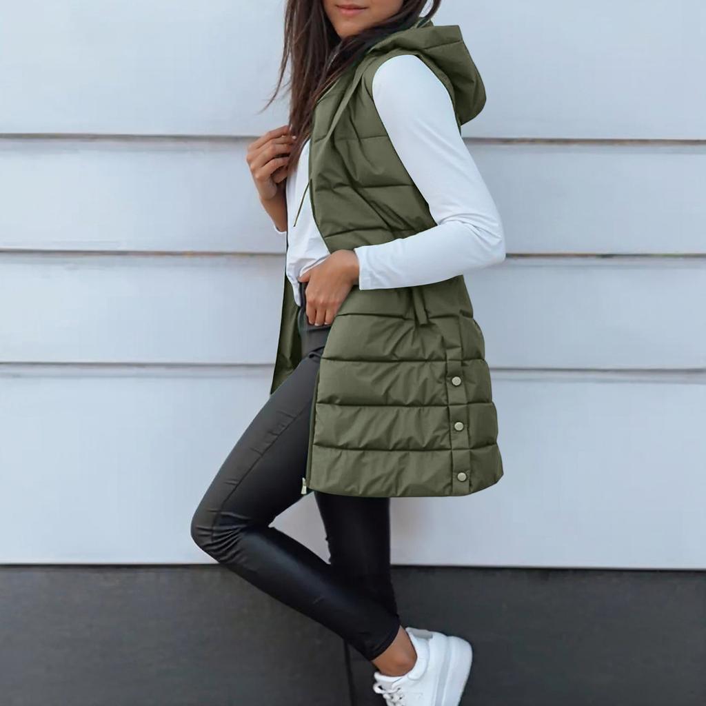 Women's Long Vest Plain Sleeveless Hood Winter Vest Outwear Jacket Lightweight Warm Coat Outerwear