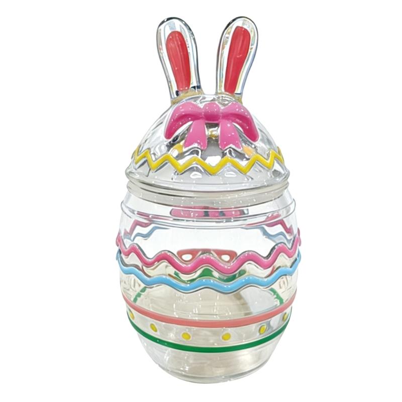 Functional Glass Clear Candy Jar With Easter Rabbit Chick Eggs Sculpture For Storing Sweets And Enhancing Table Setting