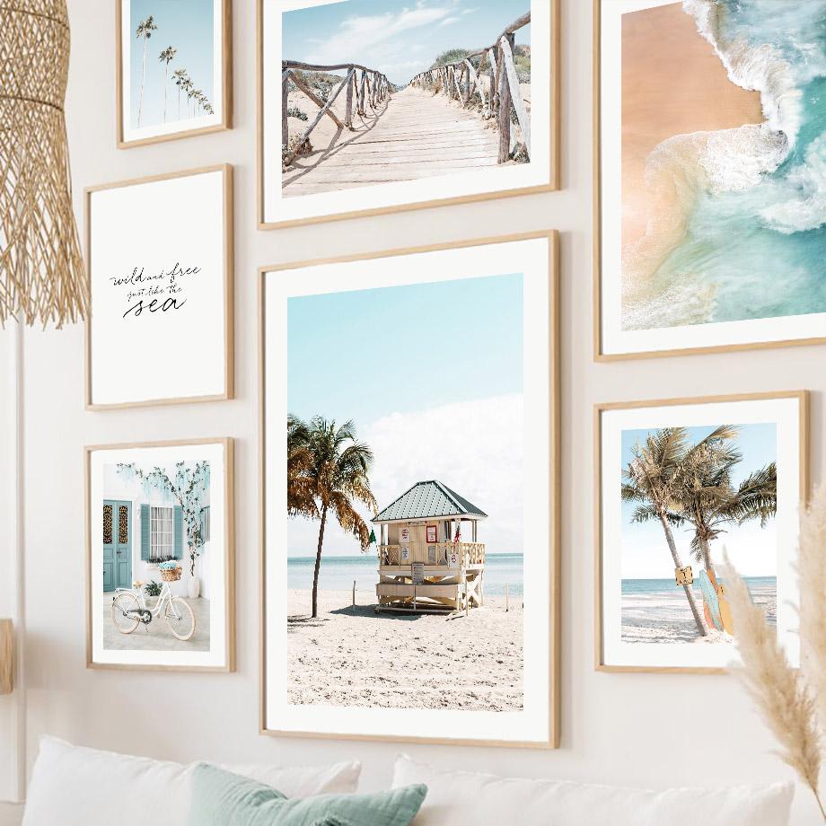 Кокосовая пальма доска для серфинга шале океан пляжный пейзаж настенная живопись на холсте скандинавские постеры с принтами настенная картина Декор в гостиную